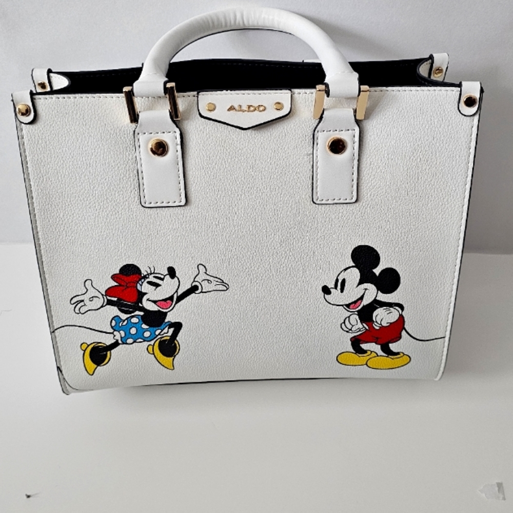 Aldo White Shoulder Bag with Mickey and Minnie Design